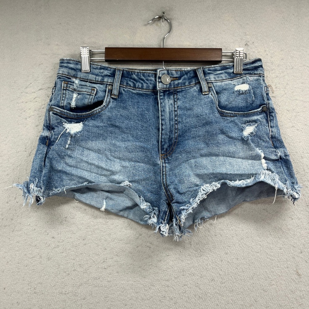 KUT from the Kloth Jane High Rise Short Sz 6 Blue Denim Jorts Distressed Raw Hem